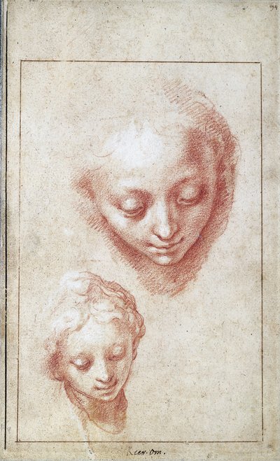Två studier av jungfruns huvud av Abraham Bloemaert