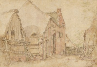 Vy över en bondgård (recto); Studie av ett träd (verso) av Abraham Bloemaert