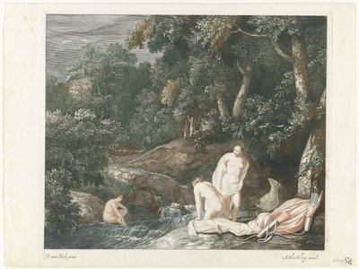 Diana och hennes nymfer badar i en flod av Abraham Bloteling