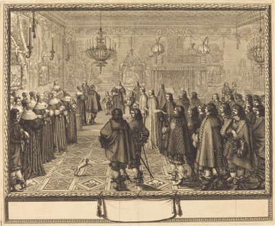 Ceremoni för äktenskapskontraktet mellan Vladislas IV, kung av Polen, och LouiseMarie av Gonzaga, prinsessan av Mantua, i Fontainbleau av Abraham Bosse