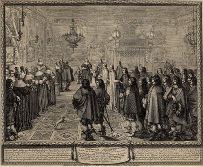 Ceremoni för äktenskapskontraktet mellan Wladyslaw IV, kung av Polen och Marie Louise Gonzaga. av Abraham Bosse