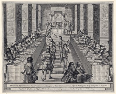 Tillhandahållande av högtiden, från ?The Order of the Holy Spirit?, pub. 1634 av Abraham Bosse