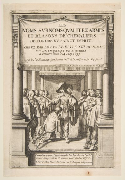 Frontispice till Pierre dHoziers Riddarnas namn, smeknamn, kvalitet, vapen och vapen..., 1634. av Abraham Bosse