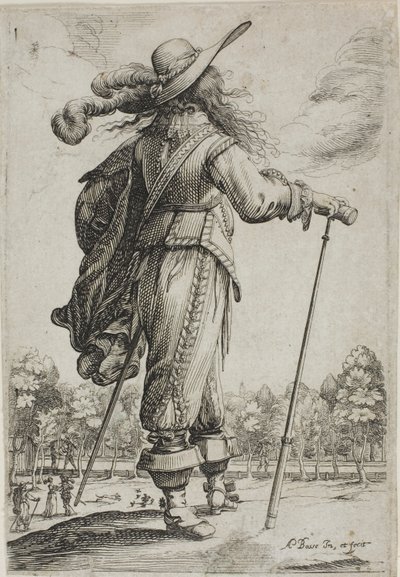 Man med käpp, sedd bakifrån, från The Garden of French Adel av Abraham Bosse