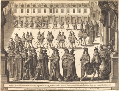 Marsch av kungen och riddarna av den helige Ande på borggården i Fontainebleau av Abraham Bosse