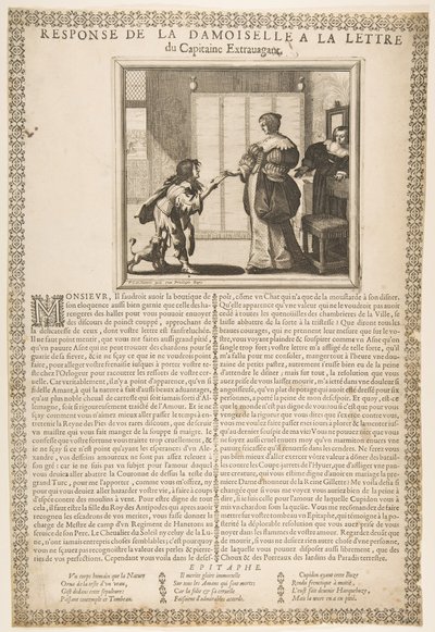 Unga damens svar på kaptenens brev, ca. 1636. av Abraham Bosse
