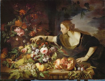 Femme prenant des fruits - en kvinna som tar frukt ... av Abraham Brueghel