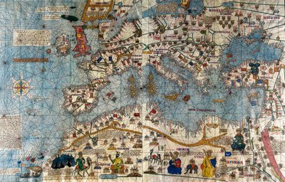 Katalansk karta över den europeiska kontinenten med Atlanten och Medelhavet av Abraham and Cresques Jehuda Cresques