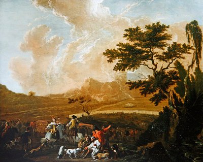 A Hunting Party (olja på panel) av Abraham Danielsz. Hondius