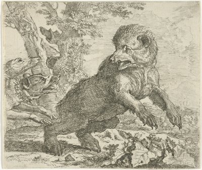 Björn attackerad av hundar Olika djur (serietitel) av Abraham Danielsz. Hondius
