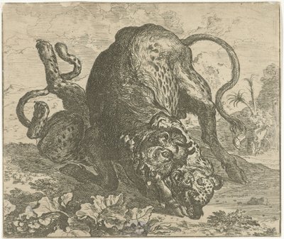 Leopard och Bull Olika djur (serietitel) av Abraham Danielsz. Hondius