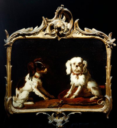 Två hundar (olja på duk) av Abraham Danielsz. Hondius