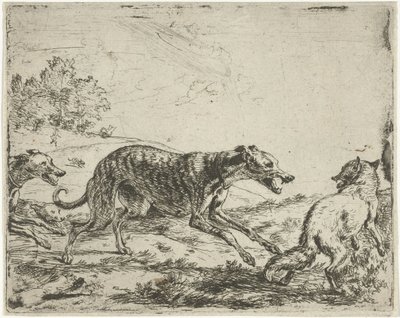 Fox och de tre hundarna av Abraham Danielsz. Hondius