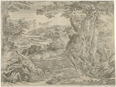 Vildsvin attackerade av hundar av Abraham Danielsz. Hondius