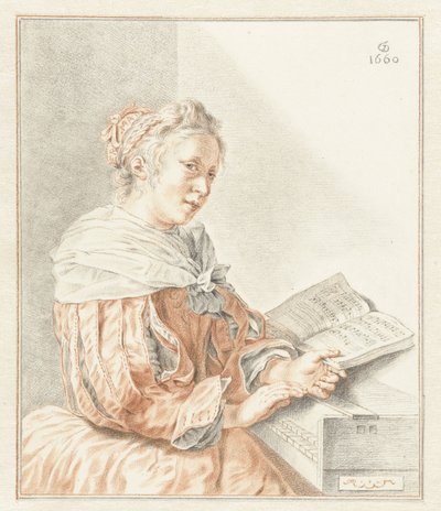 Dam vid spinet av Abraham Delfos