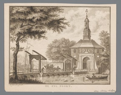 Utsikt över Zijlpoort i Leiden The Zyl Gate (titel på objekt) av Abraham Delfos