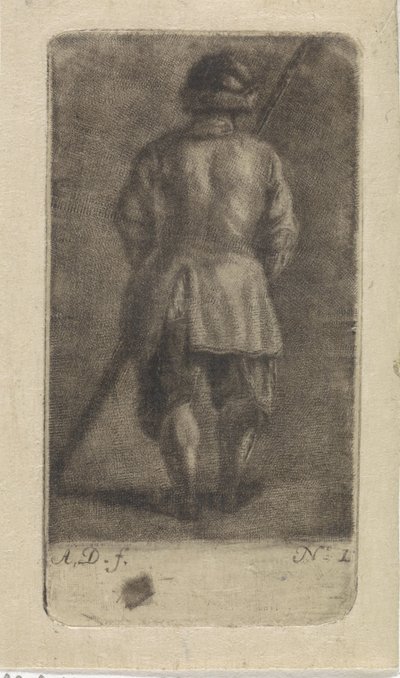 Man med en pinne, sett bakifrån av Abraham Delfos