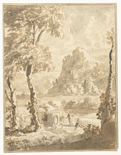 Arkadiskt landskap med små figurer av Abraham Genoels (II)