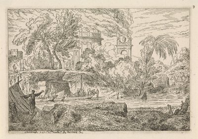 Arkadiskt landskap med triumfbåge Classic Landscapes (serietitel) av Abraham Genoels