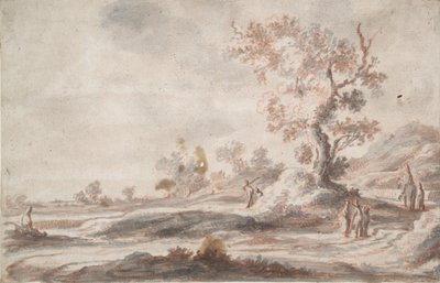 Landskap med gamla träd och figurer av Abraham Genoels