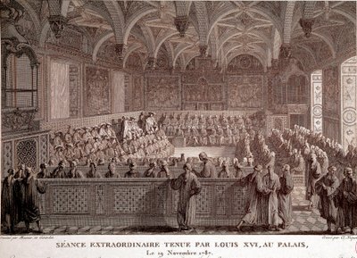 Första av den franska revolutionen: Extraordinär session som hölls av Ludvig XVI (1754-1793) på slottet i Versailles, 19 november av Abraham Girardet