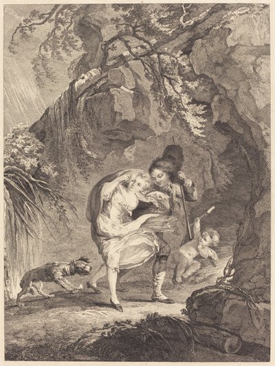Le coup de vent (vindbyen) av Abraham Girardet after Antoine Lebel
