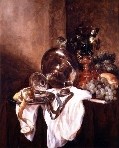 Stilleben med en frukt och en silverbägare (olja på panel) av Abraham Hendricksz van Beyeren
