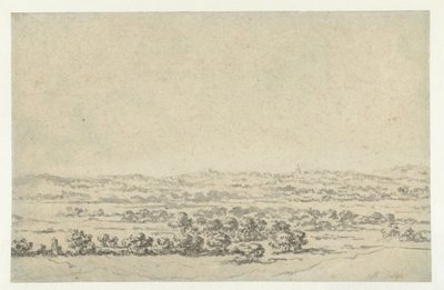 Flodlandskap, med ett torn i fjärran av Abraham Jansz Begeyn