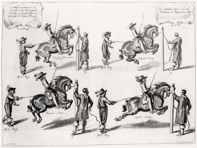Illustration från en ridhandbok, graverad av Peeter Clouwet (1629-70), 1658 av Abraham Jansz. van after Diepenbeeck