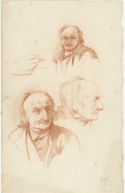 Tre studier av en gammal mans huvud och en hand av Abraham Johannes Ruytenschildt