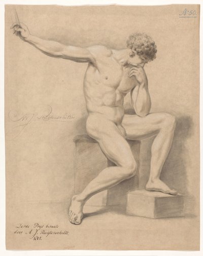 Sittande manlig naken, sedd framifrån (3:e pris 1805) av Abraham Johannes Ruytenschildt