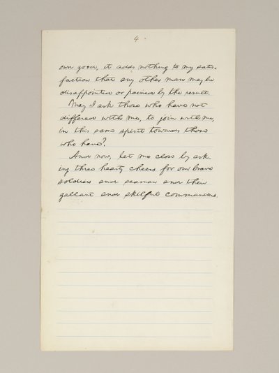 Autografmanuskript av Lincolns valsegertal som president, levererat i Washington D.C., från Vita husets fönster på kvällen den 10 november av Abraham Lincoln