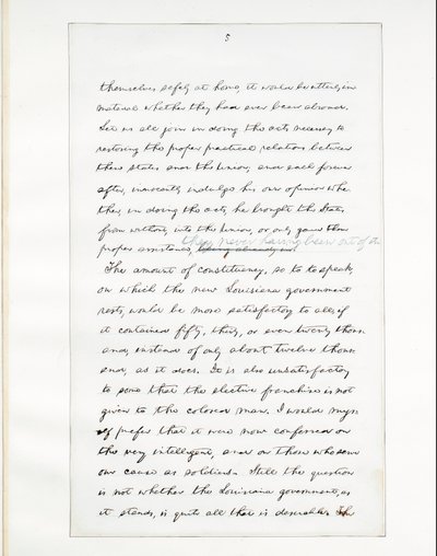 Autografmanuskript av Lincolns sista tal som president, levererat i Washinton, D.C., från Vita husets fönster på kvällen den 11 april av Abraham Lincoln