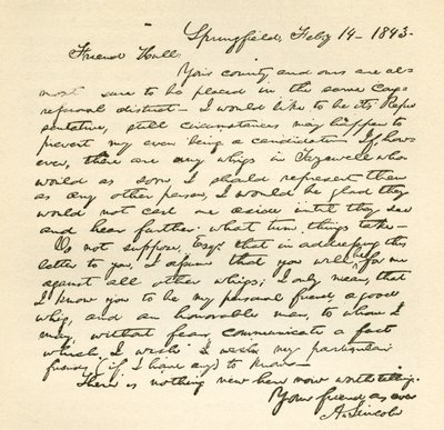 Brev från Abraham Lincoln till Alden Hall, daterat den 14 februari 1843 av Abraham Lincoln