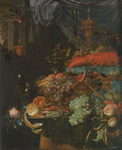 Stilleben med frukt och stekelfink av Abraham Mignon
