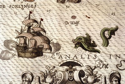 Ett marinmonster som attackerar en galjon (karavel). Detalj av en karta i "Theatrum Orbis Terrarum" av Abraham Ortelius, Antwerpen 1584 av Abraham Ortelius