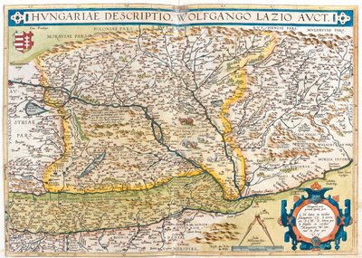 Österrike, Slovenien, Bosnien och Hercegovina, Serbien, Rumänien, Tjeckien, Slovakien, Ungern, västra Ukraina av Abraham Ortelius