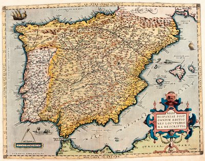 Beskrivning av Spanien. Geografikarta från "Theatrum Orbis Terrarum" av Abraham Ortelius (1527-1598) av Abraham Ortelius
