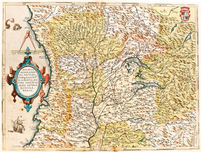Ducatus Mediolanensis, världens gränser och regioner Geografikarta över hertigen av Milano från "Theatrum Orbis Terrarum" av Abraham Ortelius (Oertel, Ortell eller Ortel av Abraham Ortelius