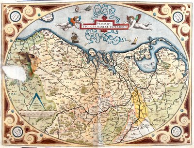 Frankrike (Region: Övre Normandie, Picardie, Nordpas de Calais, Ile-de-France, Champagne-Ardenne, Lorraine), Belgien, Holland, Tyskland (delstat: Niedersachsen, Nordrhein-Westfalen, Rheinland-Pfalz, Saarland), Luxemburg av Abraham Ortelius