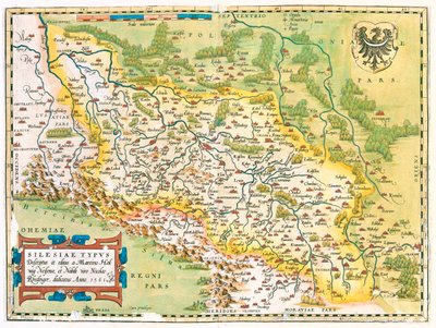 Tyskland (delstat: Brandenburg, Sachsen), Polen (vojvodskap: Lubusz, Stora Polen, Nedre Schlesien, ód, Opolskie, Schlesien, Lilla Polen), Tjeckien (region: Moravien-Schlesien, Olomouc, Pardubice, Hradec Králové, Liberec, Centralböhmen, Ústí nad Lab av Abraham Ortelius