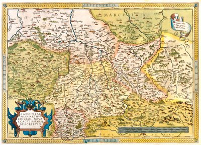 Tyskland (Delstat: Niedersachsen, Sachsen-Anhalt, Brandeburg, Berlin, Hessen, Thüringen, Sachsen, Bayern ), Tjeckien (Region: Liberec, Centralböhmen, Prag, Ústí nad Labem, Plze, Karlovy Vary) av Abraham Ortelius