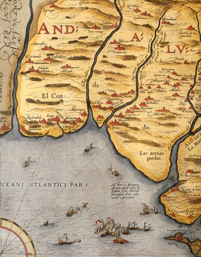 Hamnen i Palos, av Abraham Ortelius (1528-1598), tavla av Abraham Ortelius