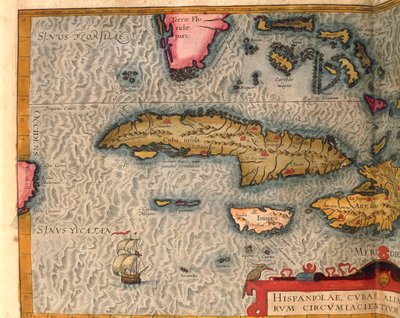 Karta över Kuba och Jamaica, från Theatrum Orbis Terrarum av Abraham Ortelius, tryckt i Antwerpen av Abraham Ortelius