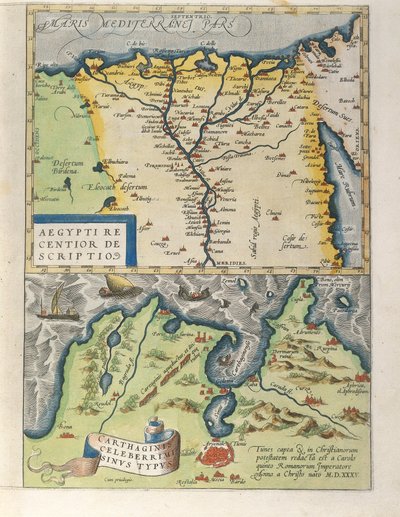 Karta över Nildeltat och den antika staden Kartago, från Theatre Orbis Terrarum av Abraham Ortelius av Abraham Ortelius