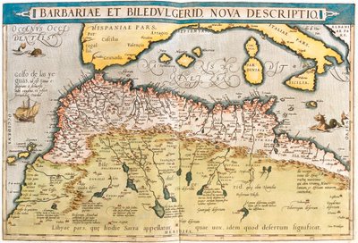 Marocko, Algeriet, Tunisien, västra Libyen, Västsahara, Mauretanien, Senegal, Mali, Niger av Abraham Ortelius