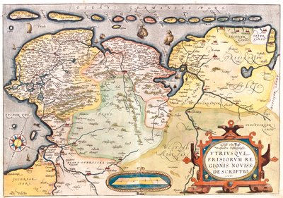 Nederländerna (provins: Overijssel, Flevoland, Drenthe, Friesland, Groningen), Tyskland (delstat: Niedersachsen, Nordrhein-Westfalen) av Abraham Ortelius