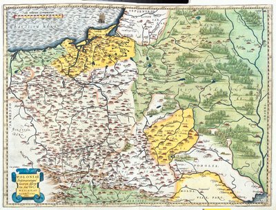 Polen, Litauen (län: Klaipèda, Tauragè, Kaunas, Vilnius, Utena, Marijampolè, Alytus), Vitryssland (stor del, utom norra Vitebsk-regionen), sydvästra Ryssland, västra Ukraina, norra Moldavien, Slovakien (region: ilina, Preov) av Abraham Ortelius