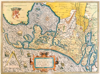 Provins: Friesland, Nordholland, Sydholland, Nordbrabant, Limburg, Utrecht, Gelderland, Flevoland, Nederländerna av Abraham Ortelius