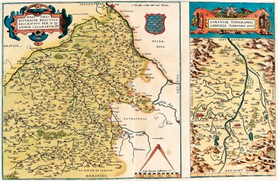 Geografikarta över Bourges territorium och regionen i centrum i Gallien (Frankrike) från "Theatrum Orbis Terrarum" av Abraham Ortelius (Oertel, Ortell eller Ortel av Abraham Ortelius